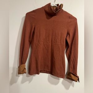 Burnt Reddish-Brown Turtle neck with Silk Detailing, Etcetera, super quality, XS